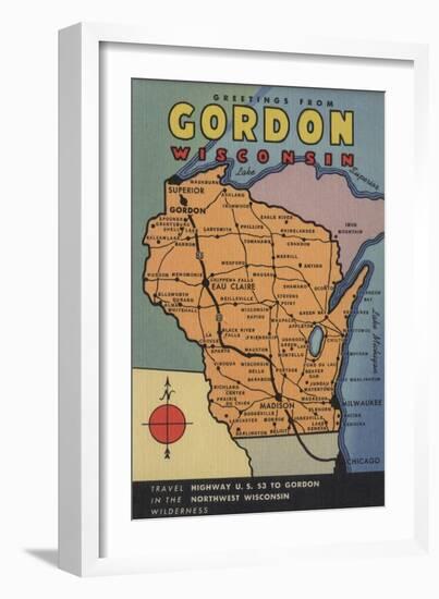 Gordon, Wisconsin - Large Letter Scenes-Lantern Press-Framed Art Print