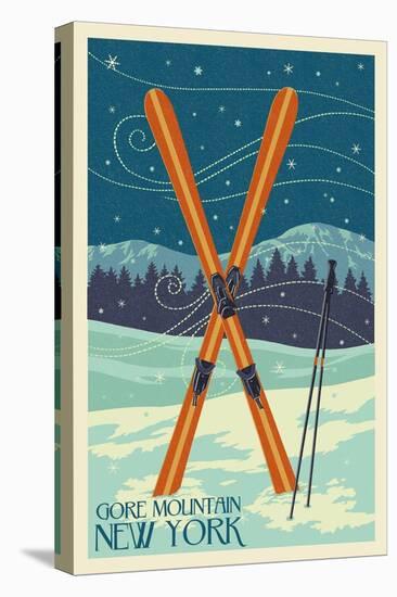 Gore Mountain, New York - Crossed Skis-Lantern Press-Stretched Canvas