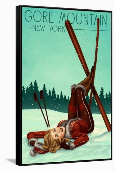 Gore Mountain, New York - Ski Pinup-Lantern Press-Framed Stretched Canvas