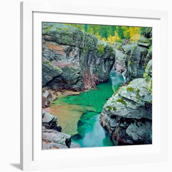 Gorge and Fall Colors Along Mcdonald Creek in Glacier National Park, Montana-John Lambing-Framed Photographic Print