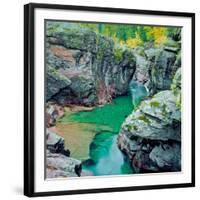 Gorge and Fall Colors Along Mcdonald Creek in Glacier National Park, Montana-John Lambing-Framed Photographic Print