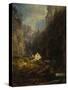 Gorge with Farmhouse at a Stream, about 1875/80-Carl Spitzweg-Stretched Canvas