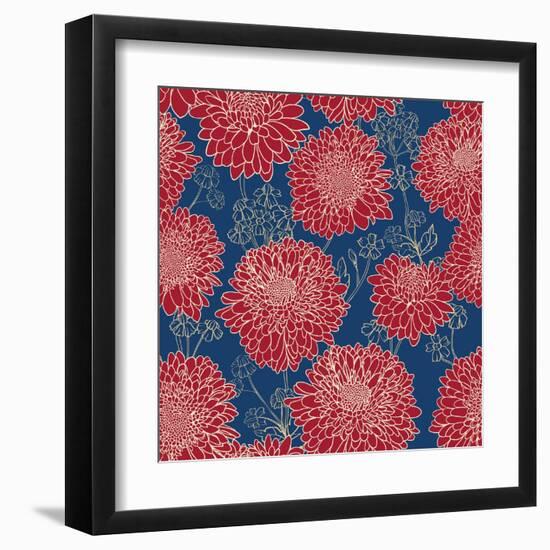 Gorgeous Red Flowers on Blue Background-hoverfly-Framed Art Print