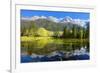 Gorgeous Reflection in the Smooth Water of the Lake in the Park.  Snowy Mountains and Evergreen For-kavram-Framed Photographic Print