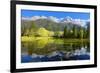 Gorgeous Reflection in the Smooth Water of the Lake in the Park.  Snowy Mountains and Evergreen For-kavram-Framed Photographic Print