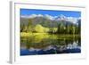 Gorgeous Reflection in the Smooth Water of the Lake in the Park.  Snowy Mountains and Evergreen For-kavram-Framed Photographic Print