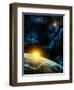 Gorgeous Space Panorama With The Earth, The Sun And Some Nebulas. Digital Illustration-Thufir-Framed Art Print