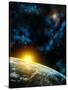 Gorgeous Space Panorama With The Earth, The Sun And Some Nebulas. Digital Illustration-Thufir-Stretched Canvas