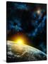 Gorgeous Space Panorama With The Earth, The Sun And Some Nebulas. Digital Illustration-Thufir-Stretched Canvas