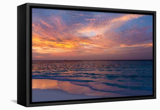 Gorgeous Sunset over Ocean, Panorama of Tropical Island, Maldives-Maryna Patzen-Framed Stretched Canvas