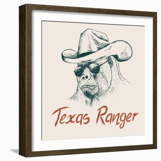 Gorilla like a Texas Ranger Dressed in Sheriff Hat.Prints Design for T-Shirts-Dimonika-Framed Art Print