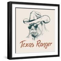 Gorilla like a Texas Ranger Dressed in Sheriff Hat.Prints Design for T-Shirts-Dimonika-Framed Art Print