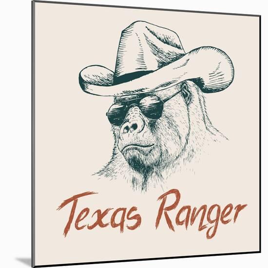 Gorilla like a Texas Ranger Dressed in Sheriff Hat.Prints Design for T-Shirts-Dimonika-Mounted Art Print