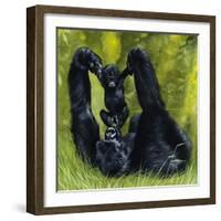 Gorilla Playing with Baby-David Nockels-Framed Giclee Print