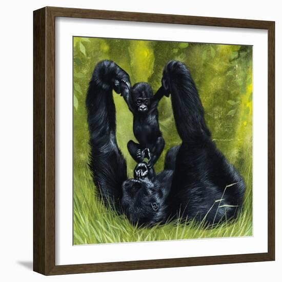 Gorilla Playing with Baby-David Nockels-Framed Giclee Print