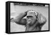 Gorilla Smashing Soccer Ball on Head-null-Framed Stretched Canvas