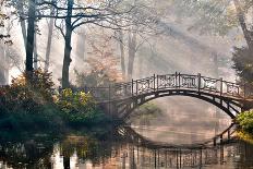 Old Bridge in Autumn Misty Park - HDR-gorillaimages-Stretched Canvas