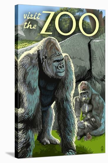 Gorillas in Forest - Visit the Zoo-Lantern Press-Stretched Canvas