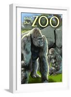 Gorillas in Forest - Visit the Zoo-Lantern Press-Framed Art Print