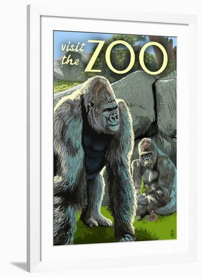 Gorillas in Forest - Visit the Zoo-Lantern Press-Framed Art Print