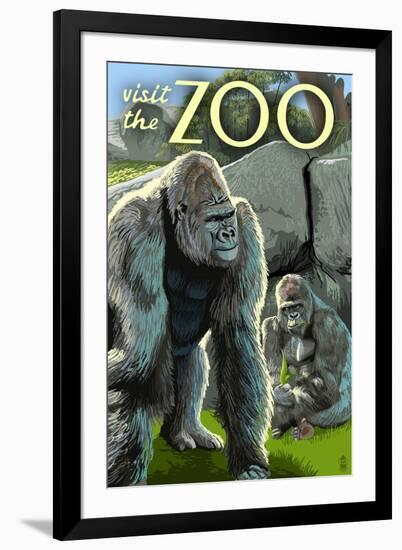 Gorillas in Forest - Visit the Zoo-Lantern Press-Framed Art Print