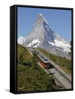 Gornergrat Railway in Front of the Matterhorn, Riffelberg, Zermatt, Valais, Swiss Alps, Switzerland-Hans Peter Merten-Framed Stretched Canvas