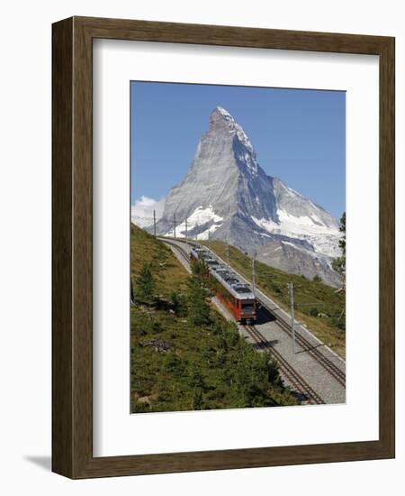 Gornergrat Railway in Front of the Matterhorn, Riffelberg, Zermatt, Valais, Swiss Alps, Switzerland-Hans Peter Merten-Framed Photographic Print