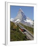 Gornergrat Railway in Front of the Matterhorn, Riffelberg, Zermatt, Valais, Swiss Alps, Switzerland-Hans Peter Merten-Framed Photographic Print