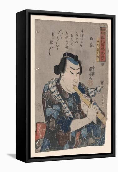 Goshaku Somegoro Playing Shakuhachi-Kuniyoshi Utagawa-Framed Stretched Canvas