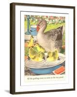 Goslings in Water Basin-null-Framed Art Print