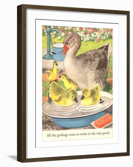 Goslings in Water Basin-null-Framed Art Print