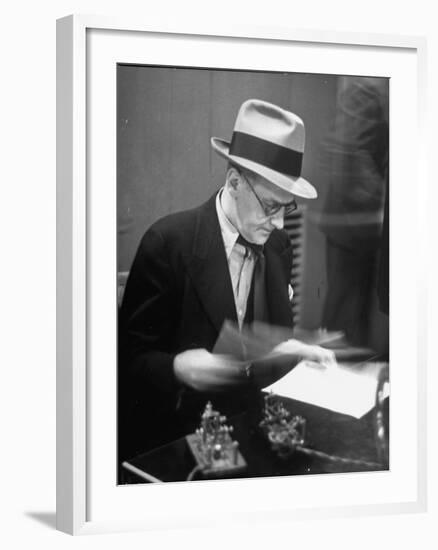 Gossip Columnist Walter Winchell Checking Script Before His Radio Broadcast at NBC Radio Studio-Alfred Eisenstaedt-Framed Photographic Print