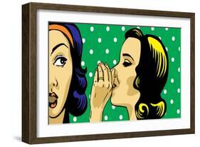 Gossiping Women, Retro Polka Dots on Background-lavitrei-Framed Art Print