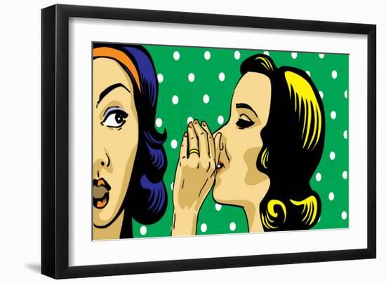 Gossiping Women, Retro Polka Dots on Background-lavitrei-Framed Art Print