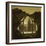 Gothic cathedral seen through ruins of a castle. Black chalk, white wash (around 1852).-Carl Gustav Carus-Framed Giclee Print