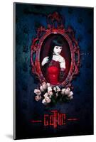 Gothic Girl in Red with roses-null-Mounted Art Print