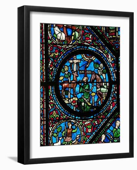 Gothic Stained Glass, Placidus Meets a Stag with Cross Between the Antlers and Becomes a Christian-null-Framed Giclee Print