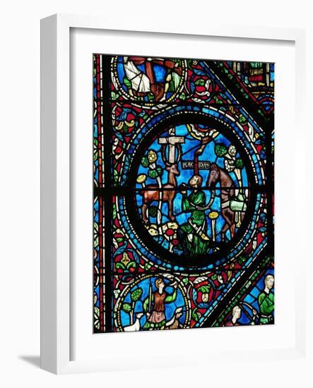 Gothic Stained Glass, Placidus Meets a Stag with Cross Between the Antlers and Becomes a Christian-null-Framed Giclee Print