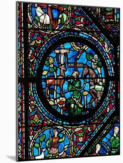 Gothic Stained Glass, Placidus Meets a Stag with Cross Between the Antlers and Becomes a Christian-null-Mounted Giclee Print