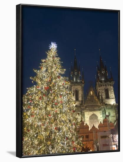 Gothic Tyn Church, Christmas Tree at Twilight in Old Town Square, Stare Mesto, Prague-Richard Nebesky-Framed Photographic Print