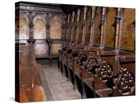 Gothic Wooden Choir, Cathedral of Assumption Blessed Virgin, Volterra, Tuscany, Detail, Italy-null-Stretched Canvas