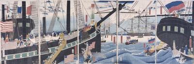 Foreign Ships at Yokohama-Gountei Sadahide-Framed Stretched Canvas