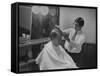 Gov. Jimmy Carte Receiving a Hair Cut-Stan Wayman-Framed Stretched Canvas