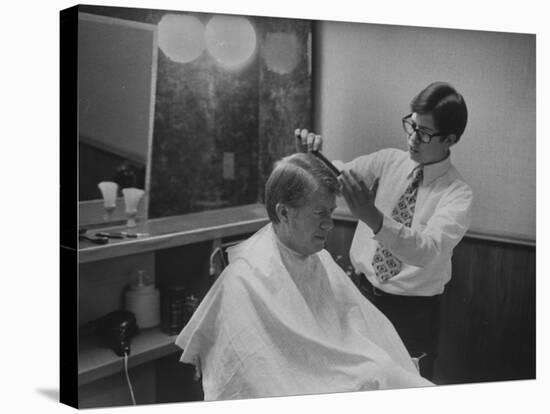 Gov. Jimmy Carte Receiving a Hair Cut-Stan Wayman-Stretched Canvas