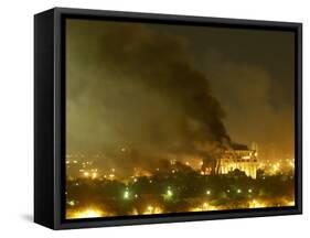 Government Building Burns During Heavy Bombardment of Baghdad, Iraq by U.S.-Led Forces-null-Framed Stretched Canvas