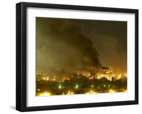 Government Building Burns During Heavy Bombardment of Baghdad, Iraq by U.S.-Led Forces-null-Framed Photographic Print