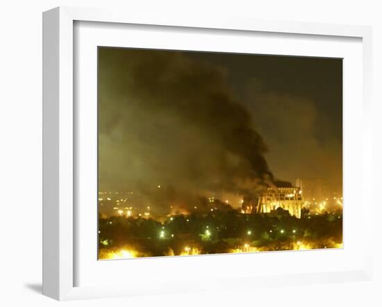 Government Building Burns During Heavy Bombardment of Baghdad, Iraq by U.S.-Led Forces-null-Framed Photographic Print