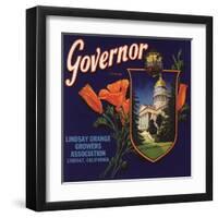 Governor Brand - Lindsay, California - Citrus Crate Label-Lantern Press-Framed Art Print