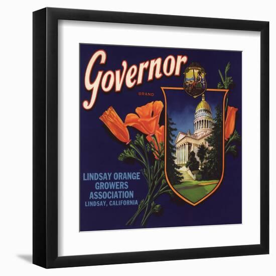 Governor Brand - Lindsay, California - Citrus Crate Label-Lantern Press-Framed Art Print