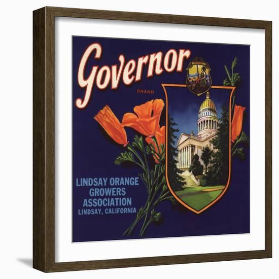 Governor Brand - Lindsay, California - Citrus Crate Label-Lantern Press-Framed Art Print